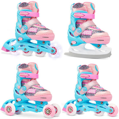Rolschaatsen verstelbare rolschaatsen 4in1 wielen etta roze/blauw