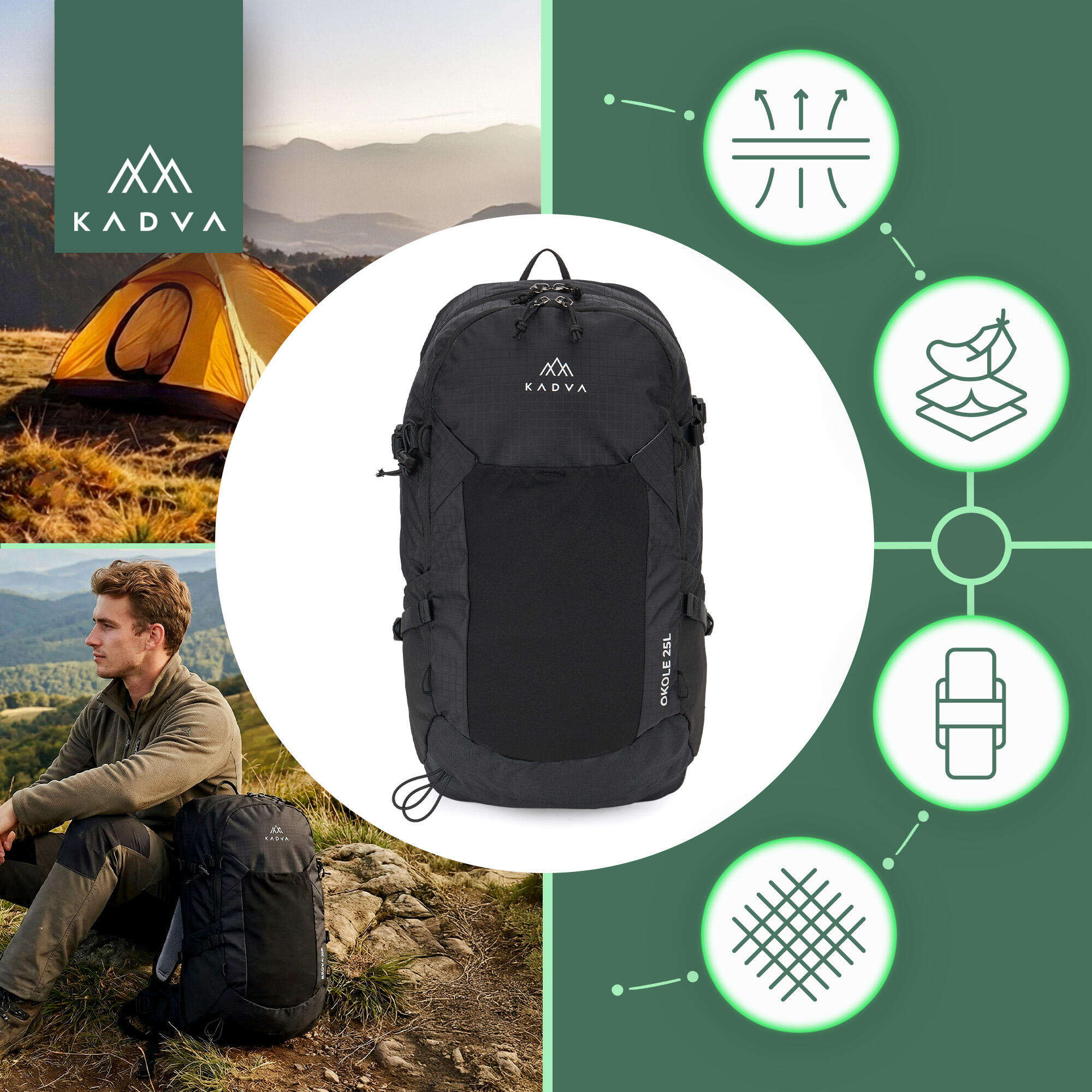 Touristenrucksack KADVA Okole 25 l schwarz 25 l 3/6