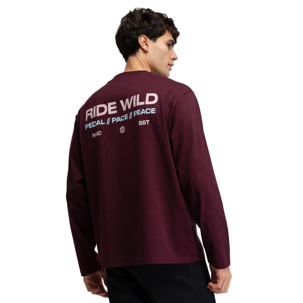 Camiseta de gravel manga larga algodón hombre ciclismo Rutted Burgundy Rojo 2/7