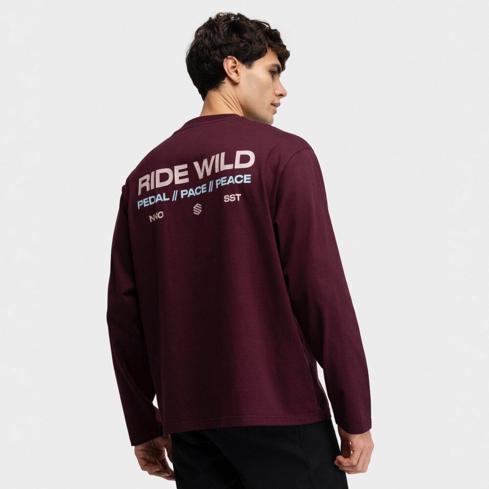 Camiseta de gravel manga larga algodón hombre ciclismo Rutted Burgundy Rojo 6/7