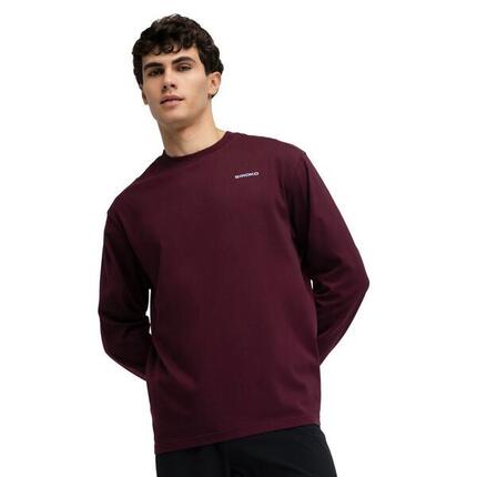Men Cycling 's long sleeve cotton gravel t-shirt Rutted Burgundy Red