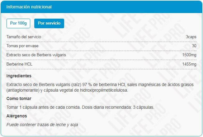 probióticos Life Pro Berberine 1500mg 120 vcaps. 6/6