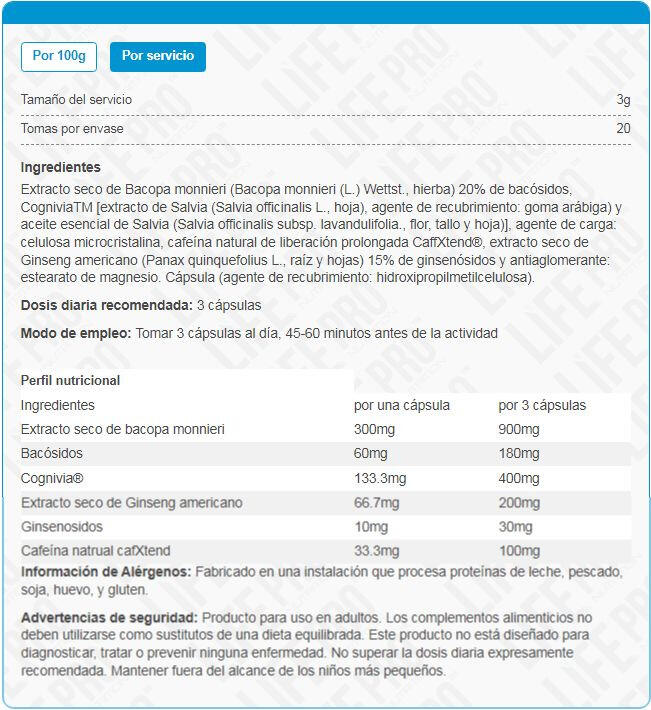 Focus nootropic complex - 60 capsules de LifePRO 4/5