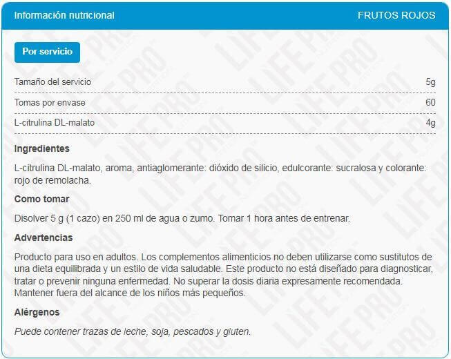 Citrulline Malate - 300g LifePRO Fruit 4/5
