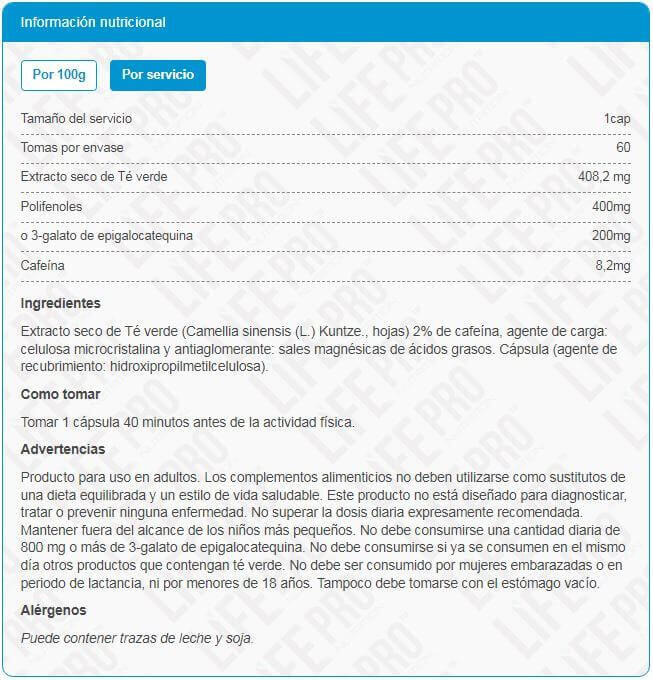 Green tea extract + egcg - 90 vegancaps de LifePRO 4/4