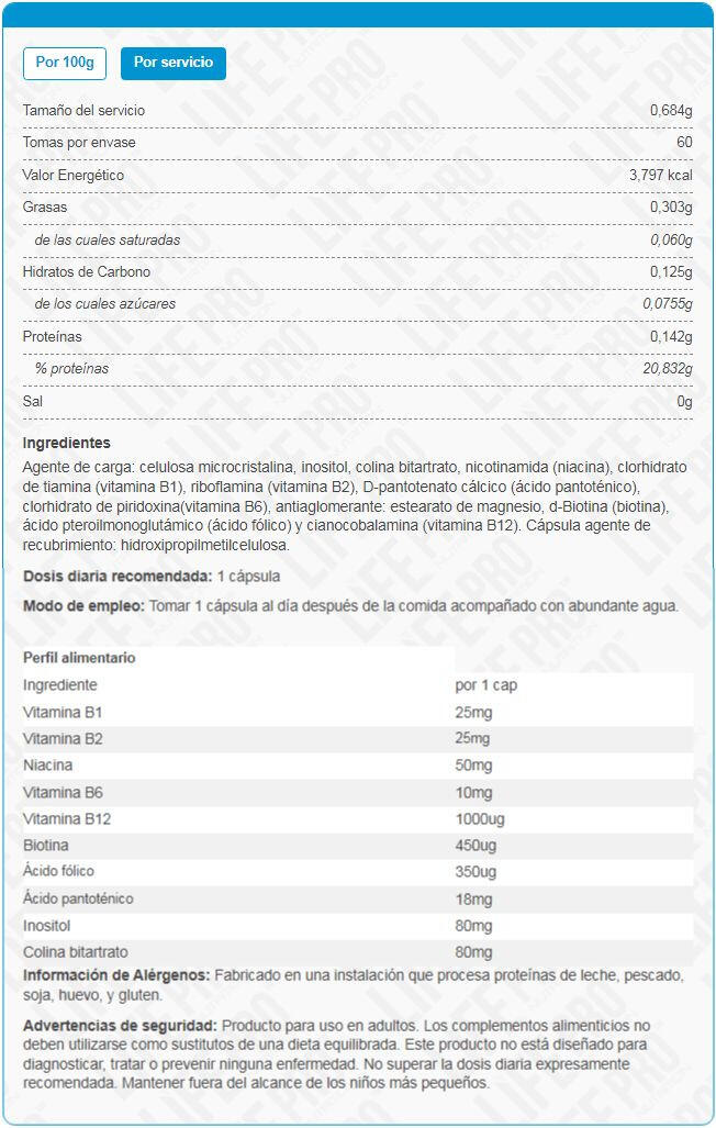 Vitamine B-complex - 60 LifePRO veganistische capsules 4/5