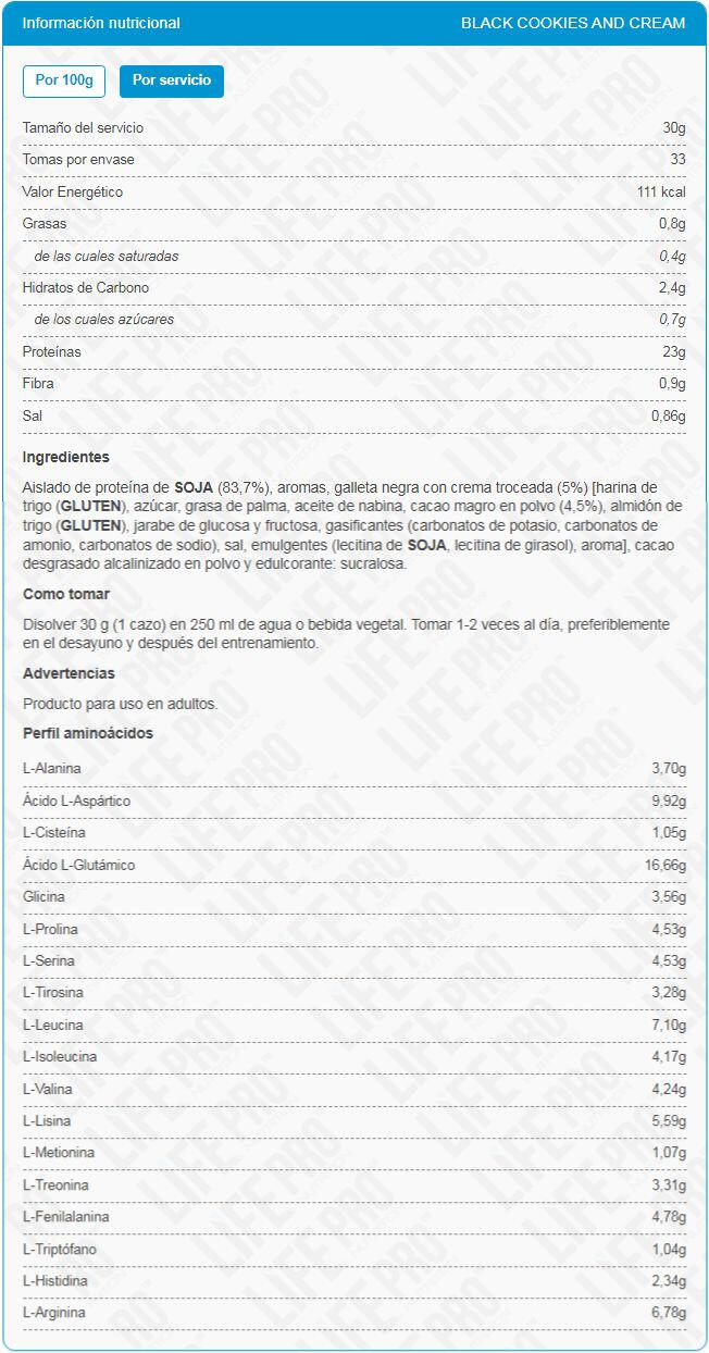 LIFE PRO ISOLATE VEGAN CREAMY 1KG - Aislado de Proteína Vegetal Cremosa 5/6