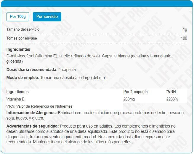 antioxidante Life Pro Vitamina E 100 caps. 2/3