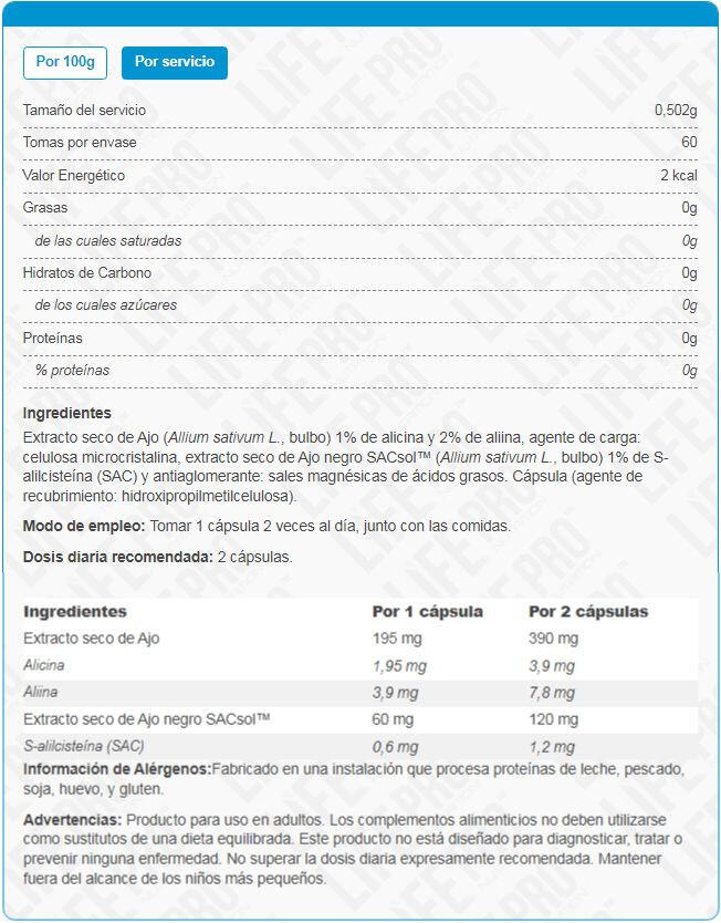 LIFE PRO BEST GARLIC 120 CAPS - Ajo para Circulación y Presión Arterial 4/5
