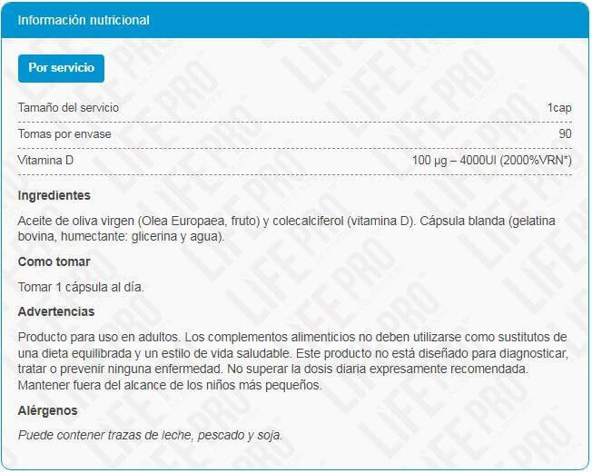 Vitaminas Life Pro D3 4000 UI With Olive Oil 90 Softgels 4/5
