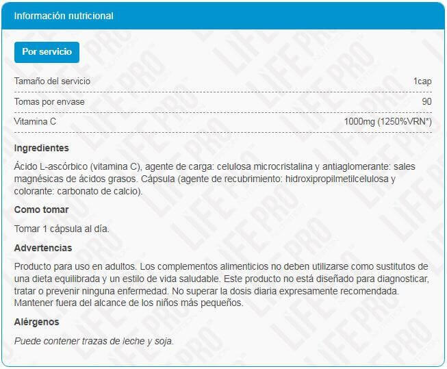 Vitamin c 1000mg - 90 capsules de LifePRO 2/3