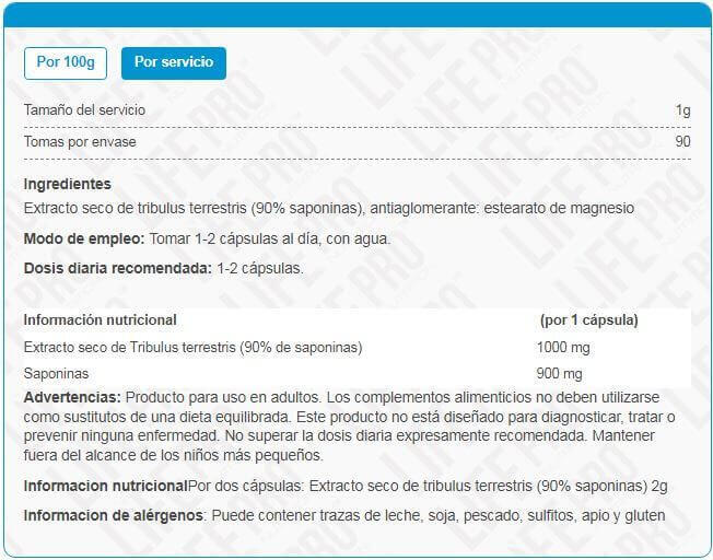 Tribulus Pro 90 - 90 LifePRO Vegane Kapseln 4/5