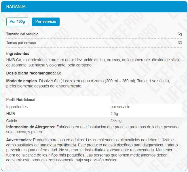 Recuperador Muscular Life Pro Nutrition HMB-Ca 200g Mejora Recuperación Muscular 4/5