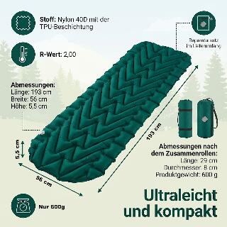 Trekking Matte Isomatte Luftbett 193 cm x 56 cm Ideal für Backpacking 600g 2/6