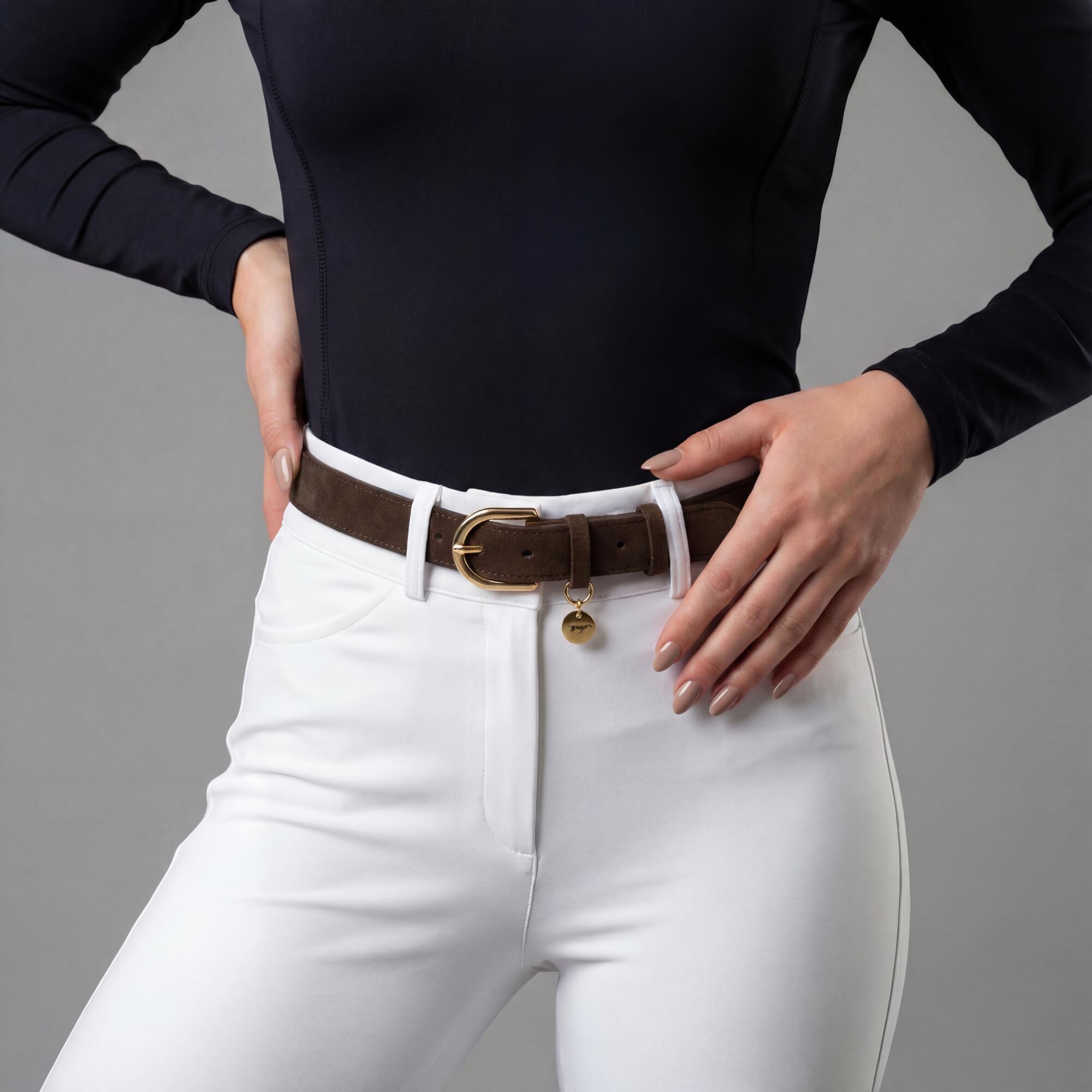 GALOP WEAR Jezdecký opasek ze semiše – italská kůže a zlatá přezka