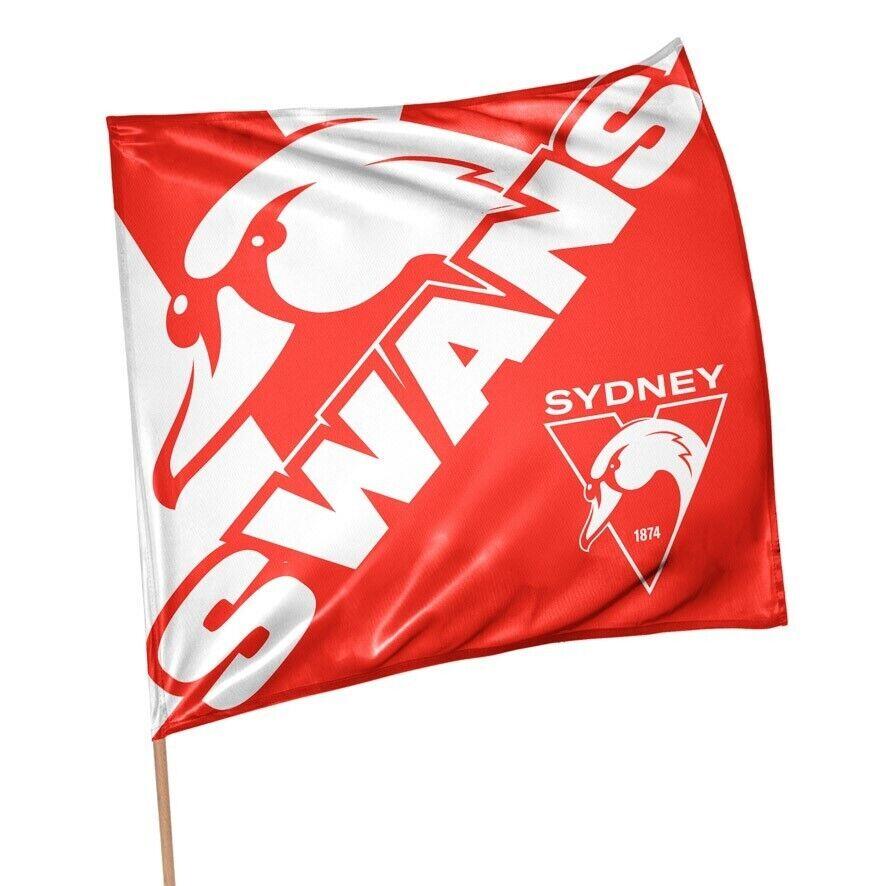 AFL Square Flag - Sydney Swans - Supporter Flag With Pole - 70 x 70cm