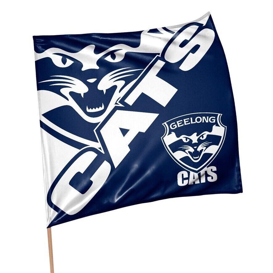 AFL Square Flag - Geelong Cats - Supporter Flag With Pole - 70 x 70cm