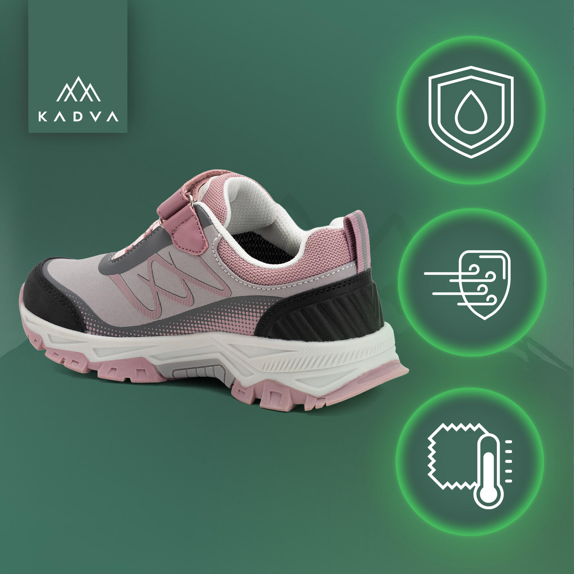 Calçados de trekking infantis Kadva Rocky Trail Low à prova d'água Softshell 3/6
