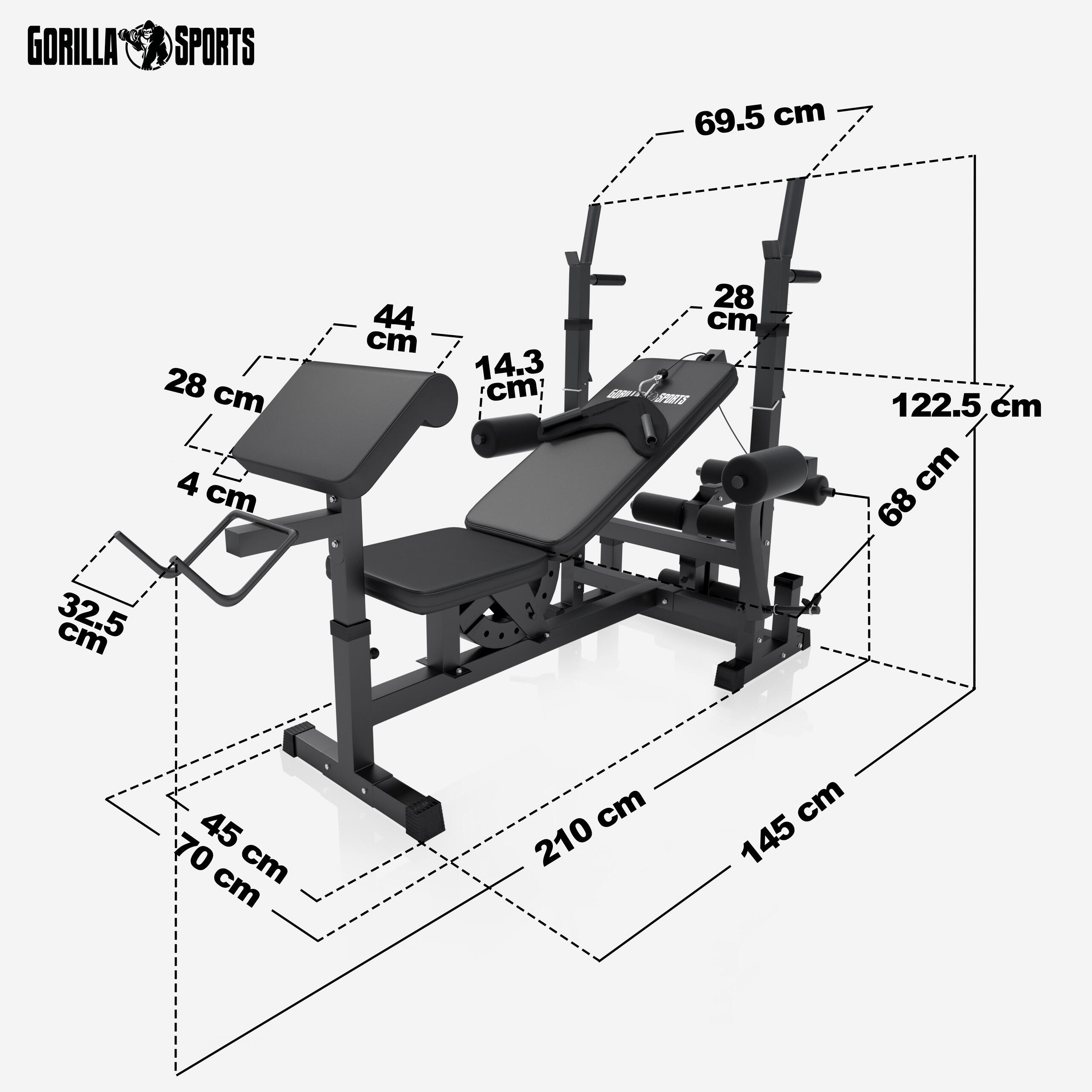 JX Fitness Dumbbell bench, multifunctional, 90° adjustable fitness bench, can be used as an inclined, flat and negative bench for sit-ups and exercises for the biceps, back, legs and abdomen