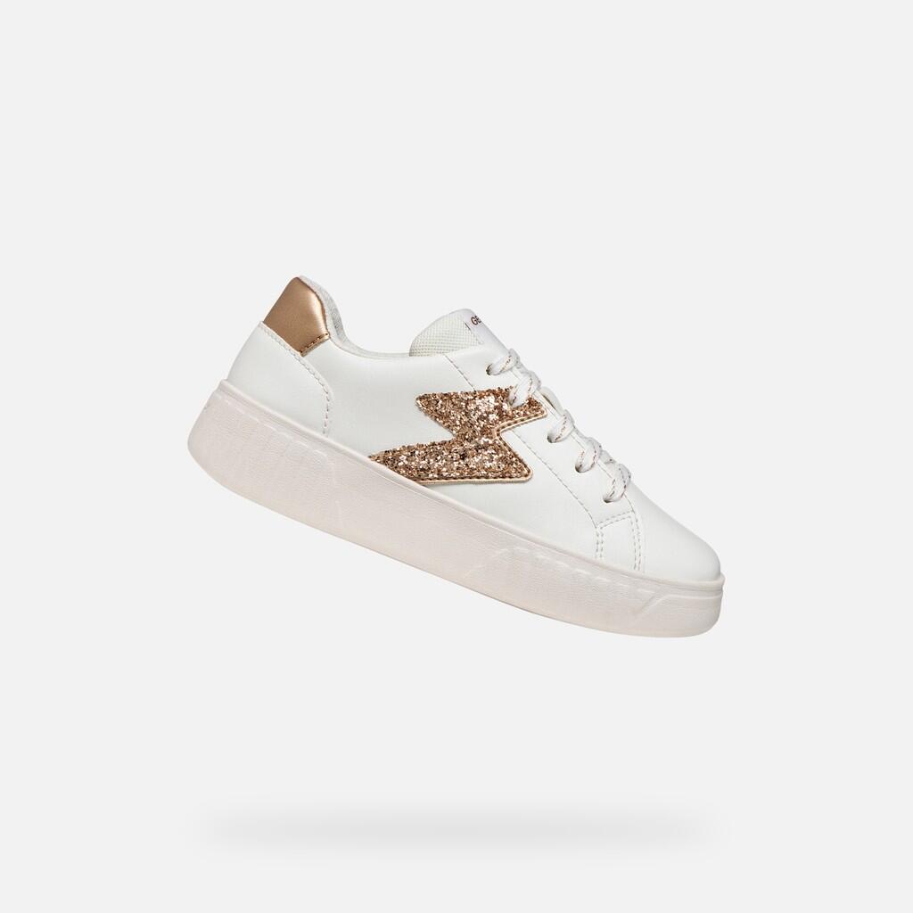 Geox - Baskets Fille J Mikiroshi Girl Blanc/or Rose - Chaussures De Sport - Blanc|rose - Decathlon