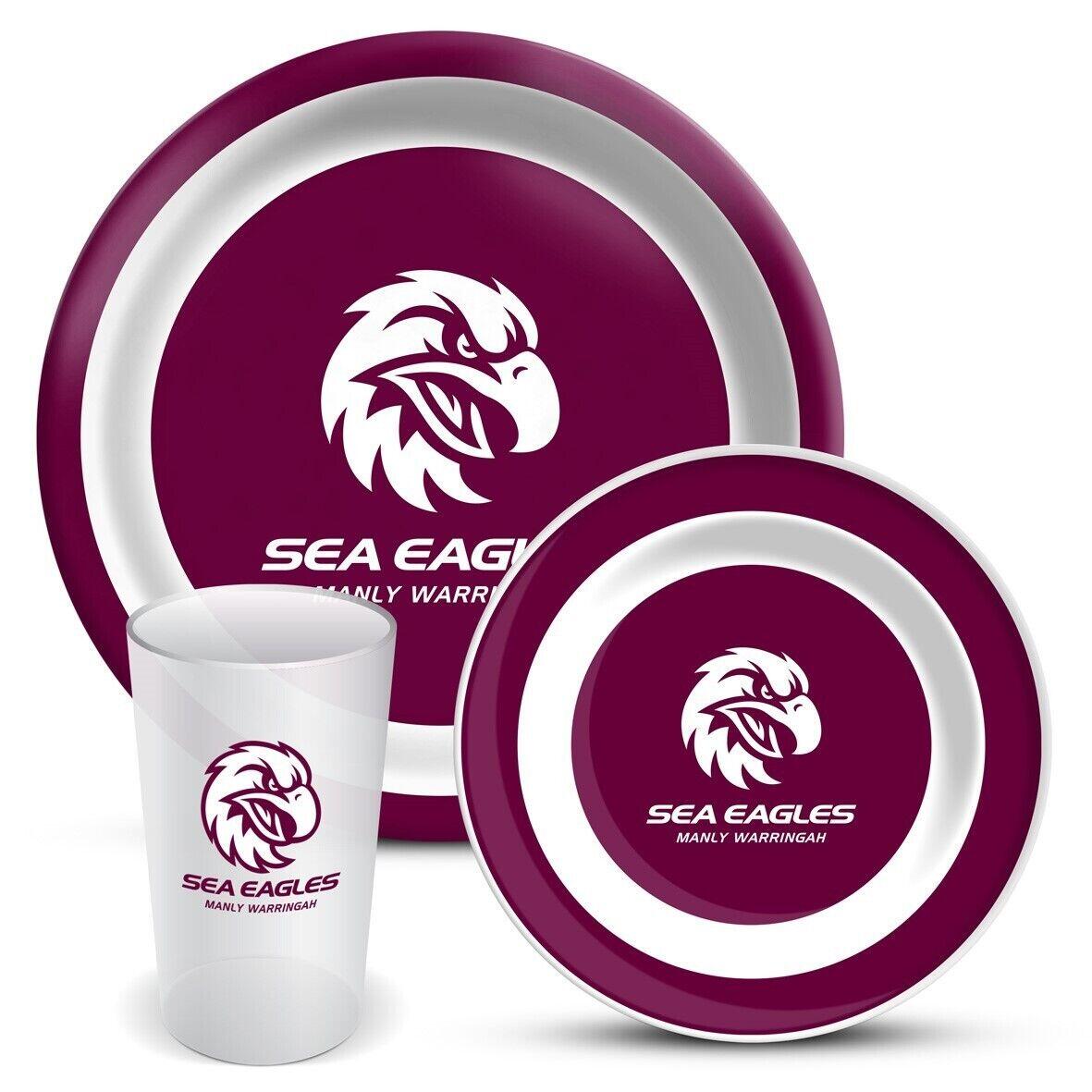 NRL 3 Piece Dinner Set - Manly Sea Eagles - Melamine Plate, Bowl, Cup