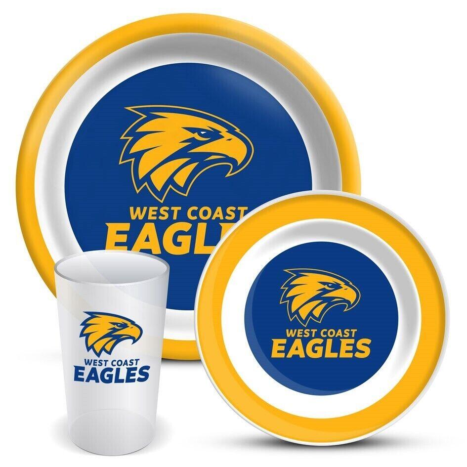 AFL 3 Piece Dinner Set - West Coast Eagles - Melamine Plate, Bowl, Cup