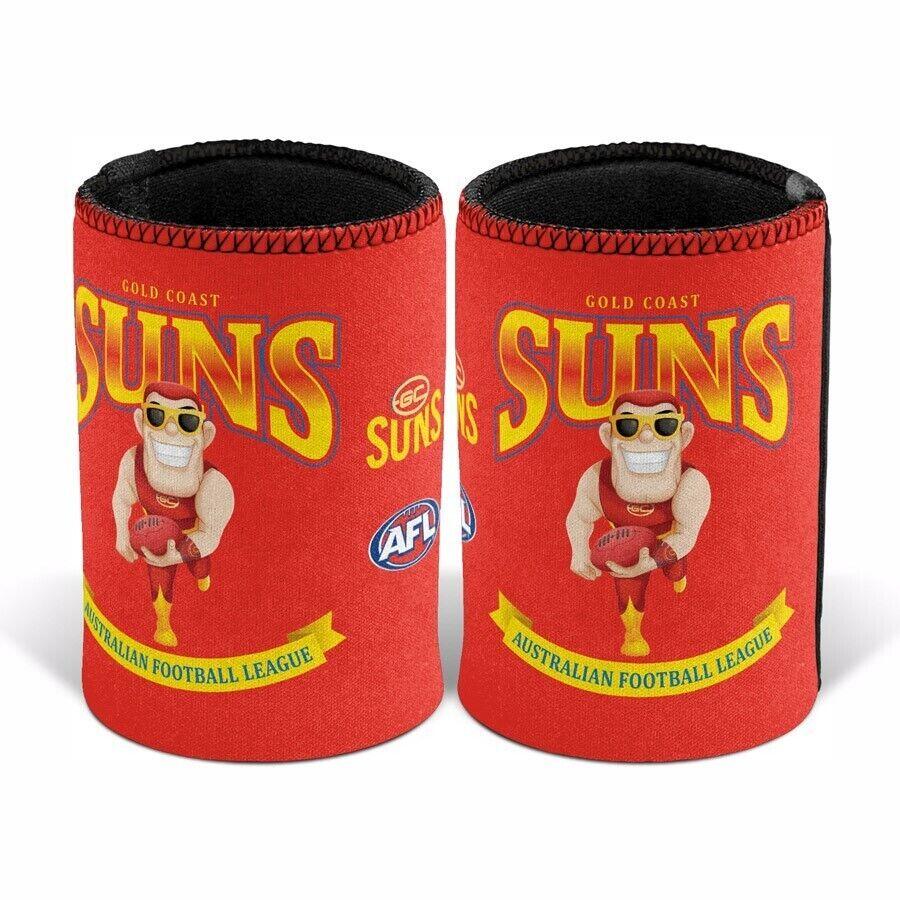 AFL Retro Stubby Can Cooler - Gold Coast Suns - Drink - Rubber Base