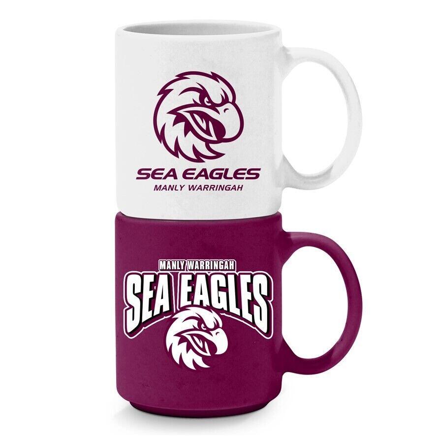 NRL Stackable Mug - Manly Sea Eagles - Set Of 2 - Coffee Cup - 305mL