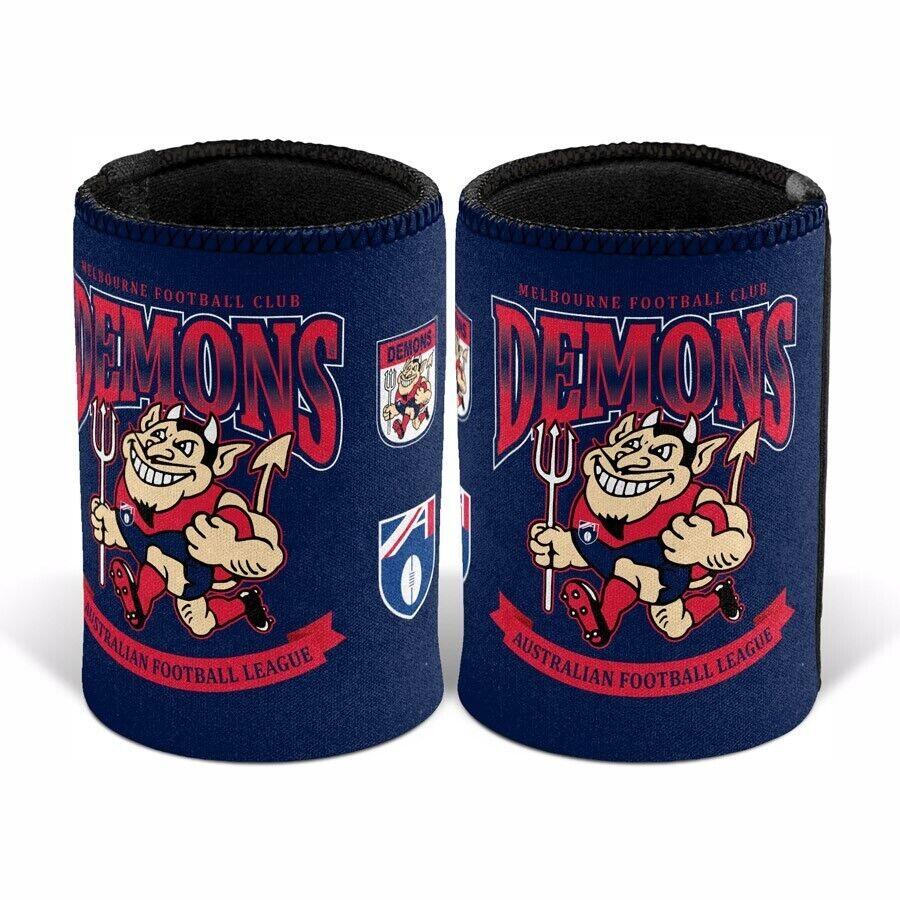 AFL Retro Stubby Can Cooler - Melbourne Demons - Drink - Rubber Base