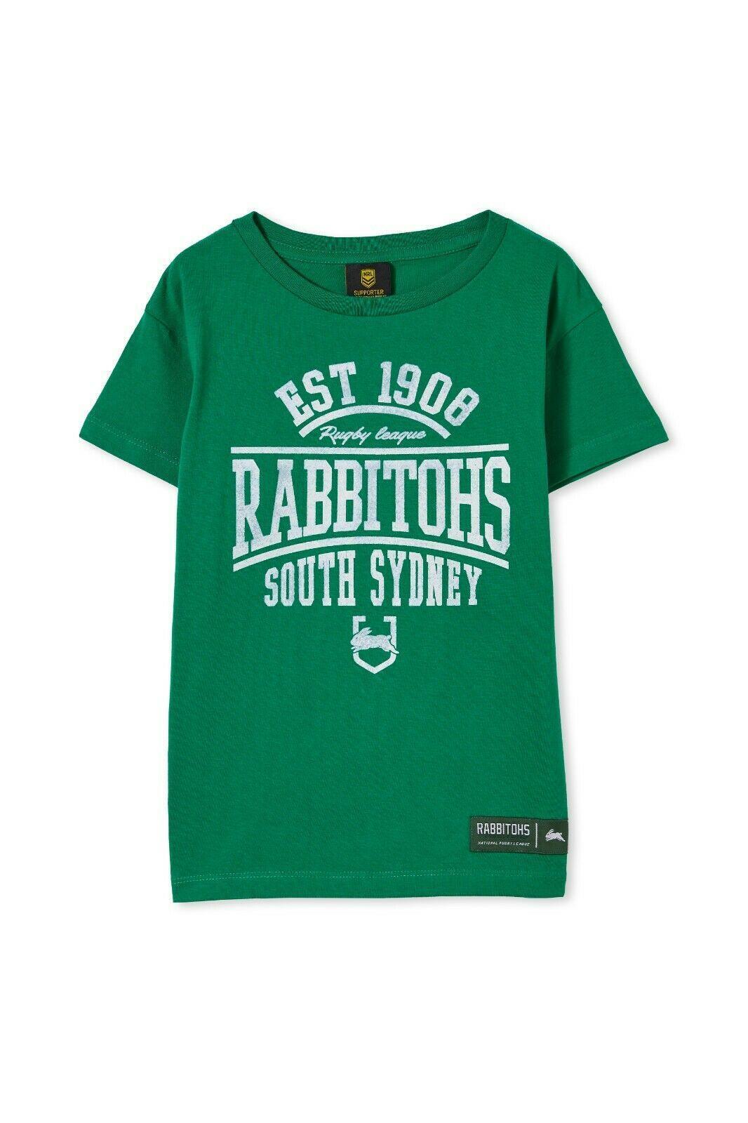 NRL Kids Distressed Flock Tee Shirt - South Sydney Rabbitohs - T-Shirt Youth