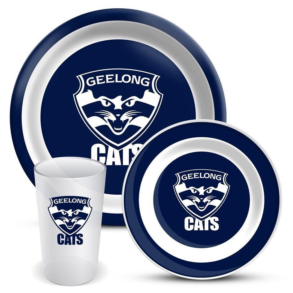 AFL 3 Piece Dinner Set - Geelong Cats - Melamine Plate, Bowl, Cup