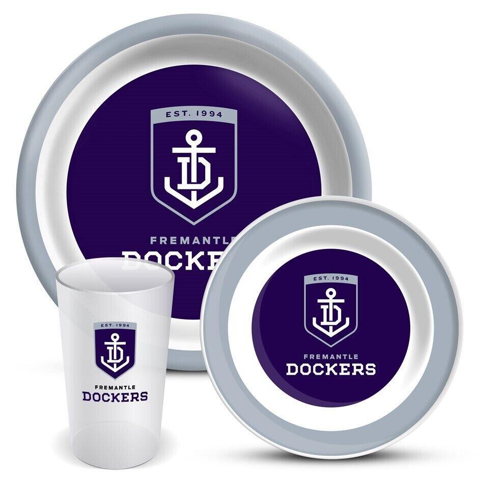 AFL 3 Piece Dinner Set - Fremantle Dockers - Melamine Plate, Bowl, Cup