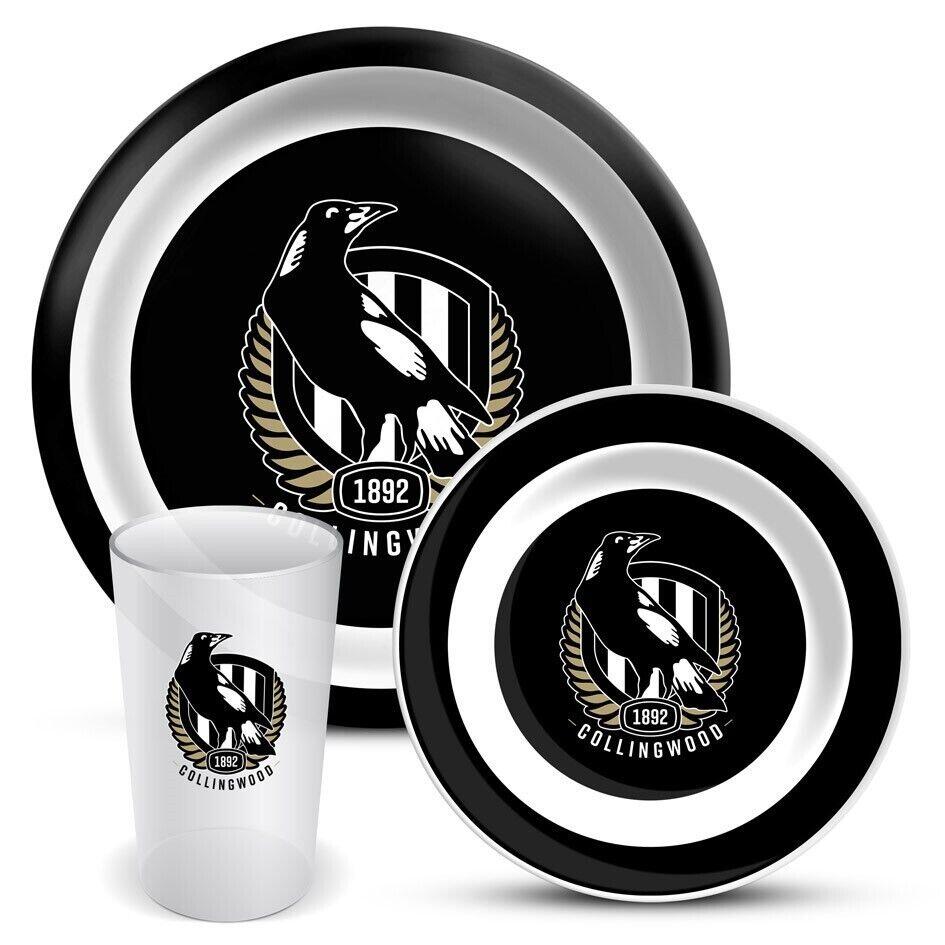 AFL 3 Piece Dinner Set - Collingwood Magpies - Melamine Plate, Bowl, Cup
