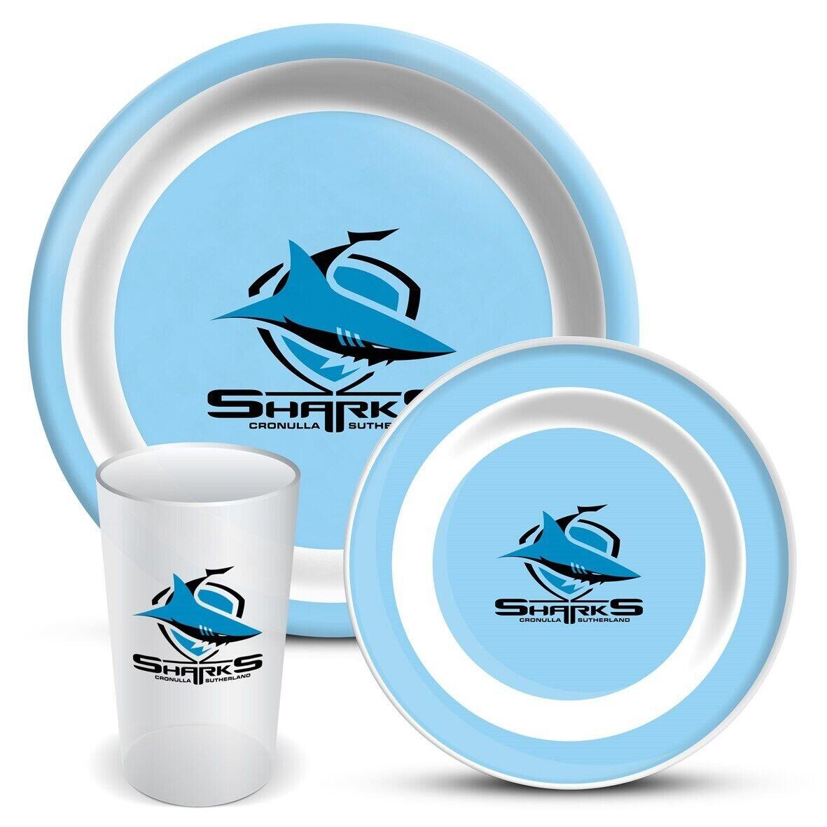 NRL 3 Piece Dinner Set - Cronulla Sharks - Melamine Plate, Bowl, Cup