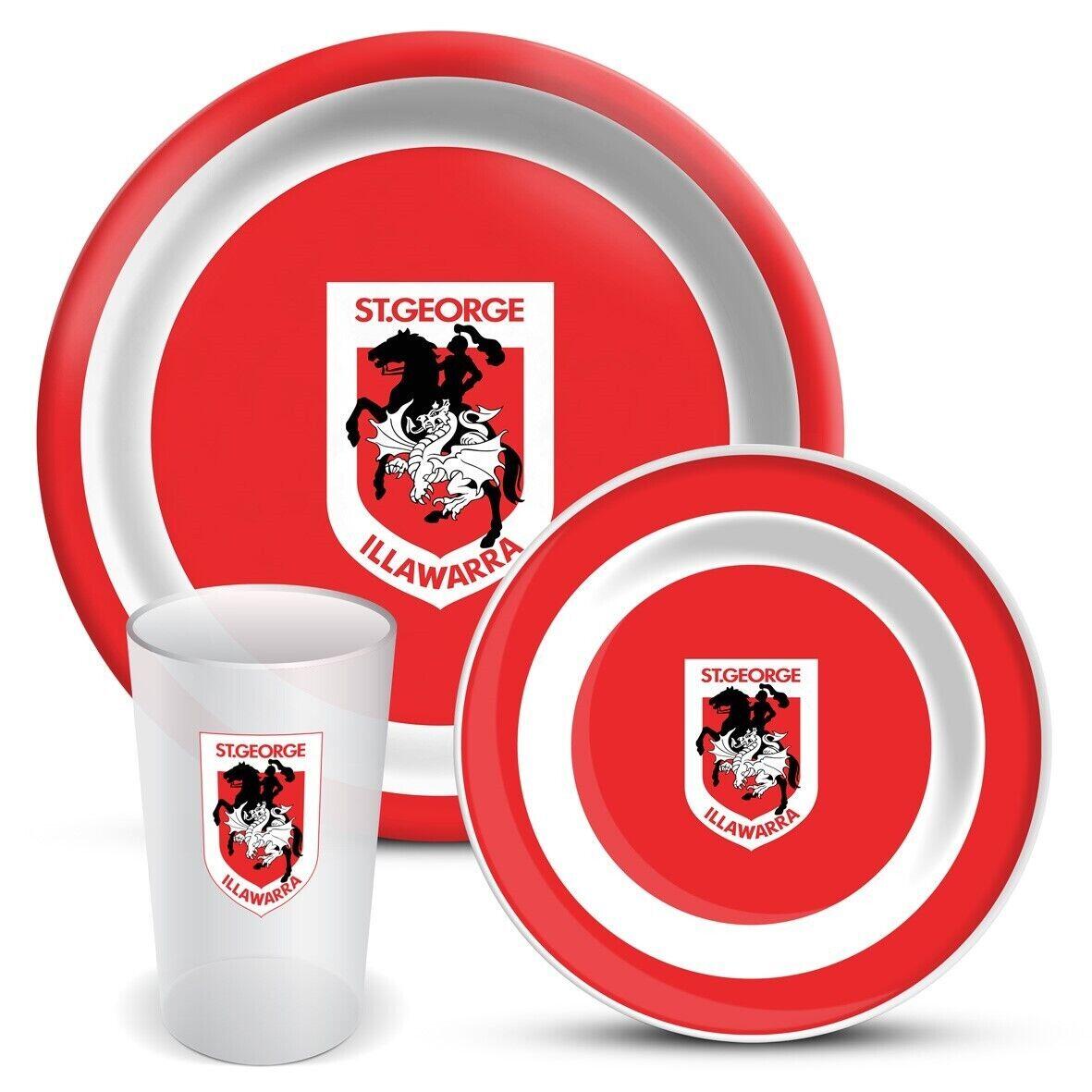 NRL 3 Piece Dinner Set - St George Illawarra Dragons - Melamine Plate, Bowl, Cup