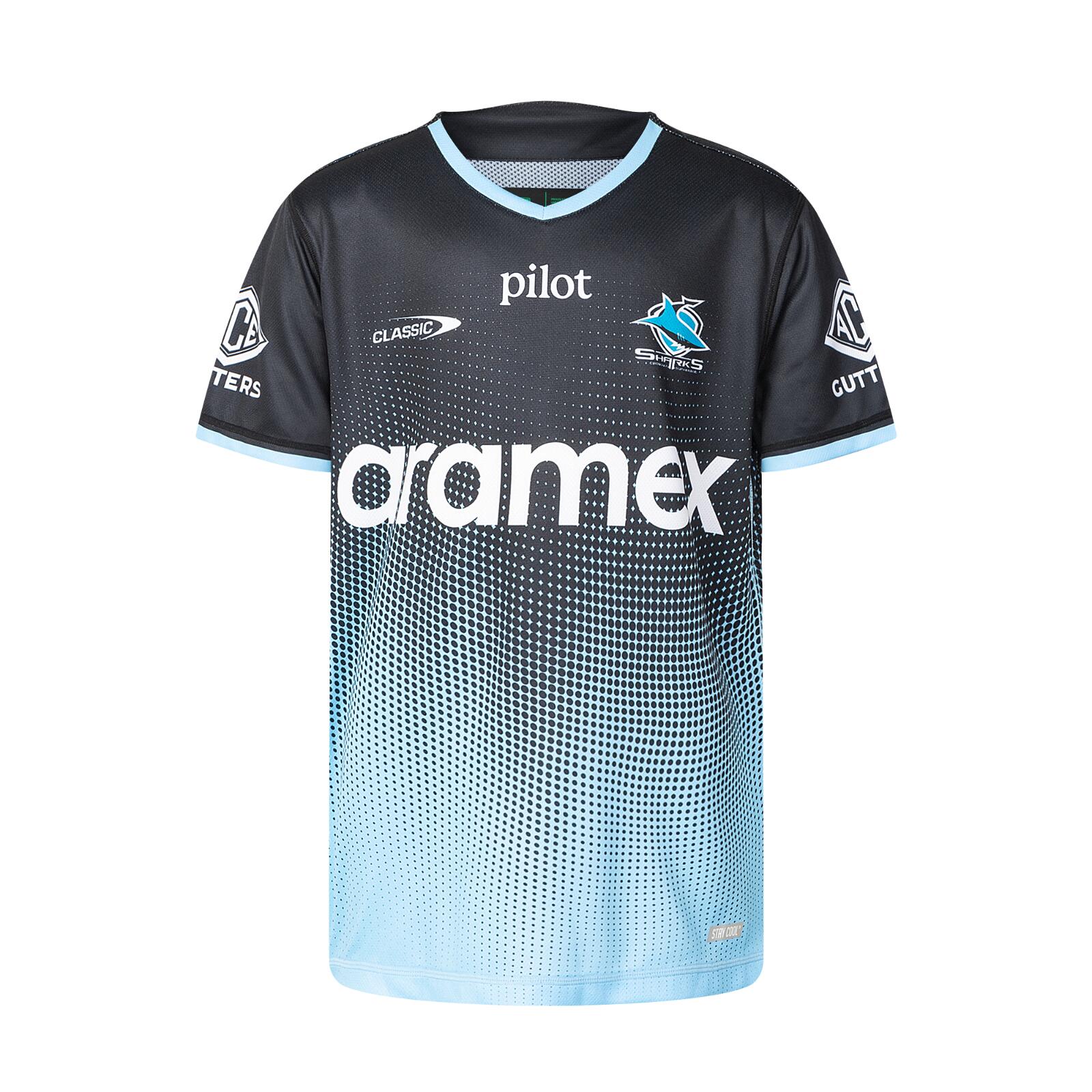NRL 2025 Training Tee Shirt - Cronulla Sharks - Black - Youth - Kids