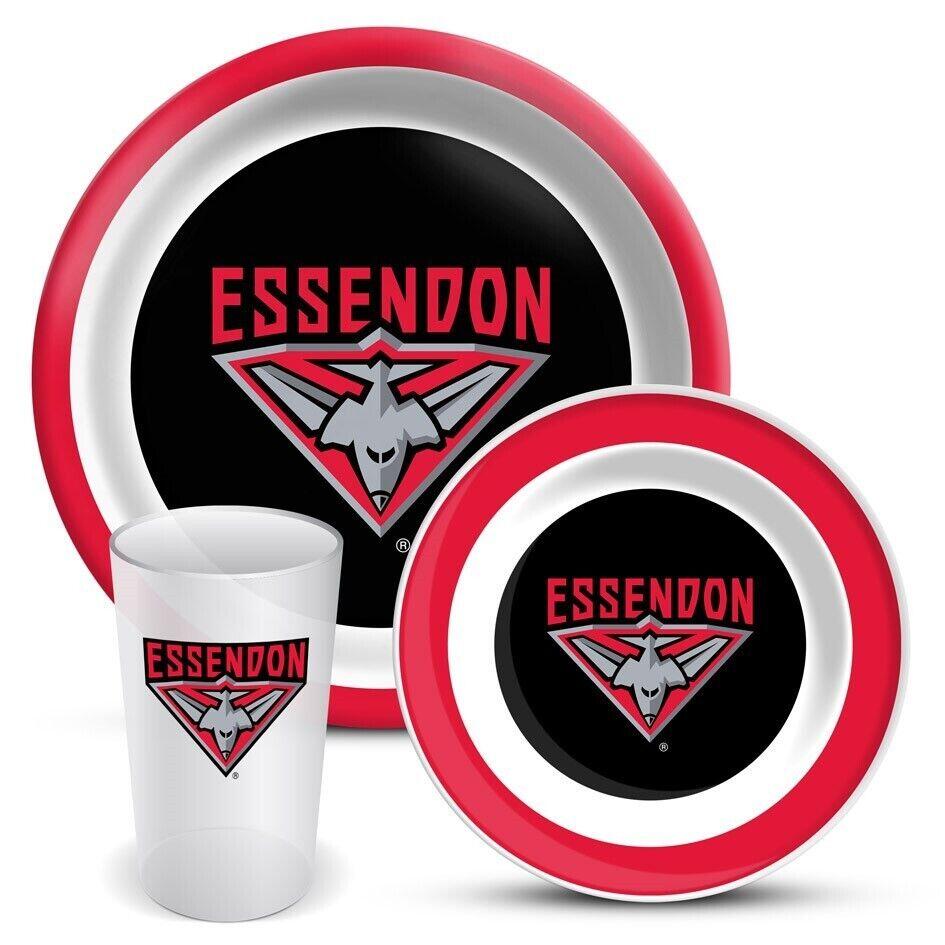 AFL 3 Piece Dinner Set - Essendon Bombers - Melamine Plate, Bowl, Cup
