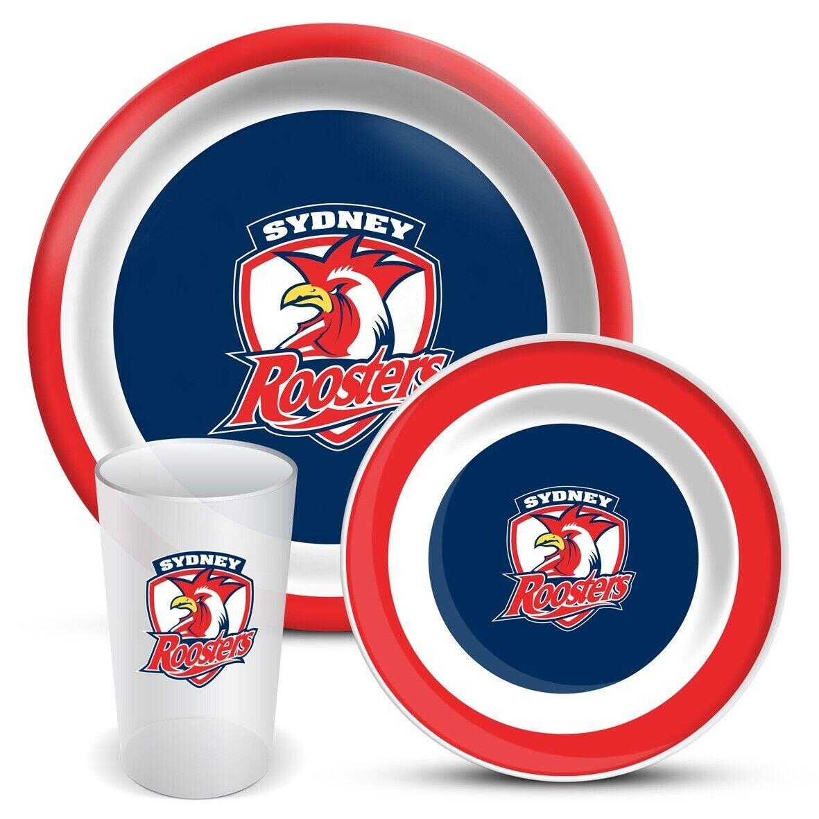 NRL 3 Piece Dinner Set - Sydney Roosters - Melamine Plate, Bowl, Cup