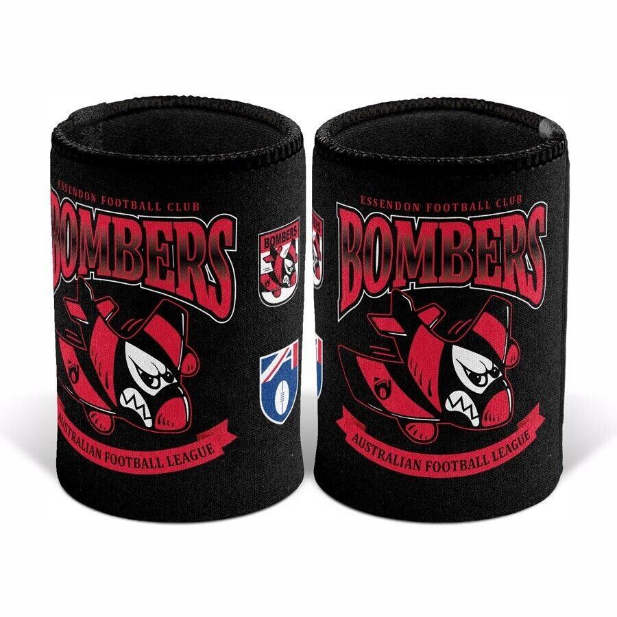 AFL Retro Stubby Can Cooler - Essendon Bombers - Drink - Rubber Base