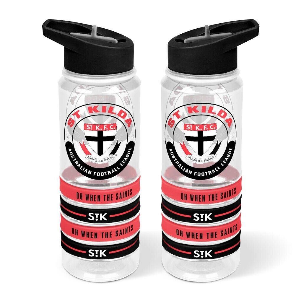 AFL Clear Tritan Drink Bottle 650ml - St Kilda Saints - 4 Wrist Bands