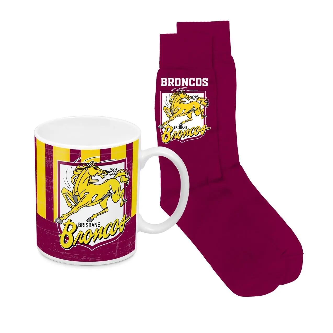 NRL Heritage Coffee Mug & Sock Pack - Brisbane Broncos - Gift Boxed