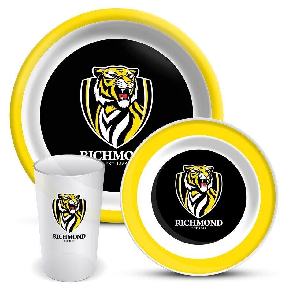 AFL 3 Piece Dinner Set - Richmond Tigers - Melamine Plate, Bowl, Cup