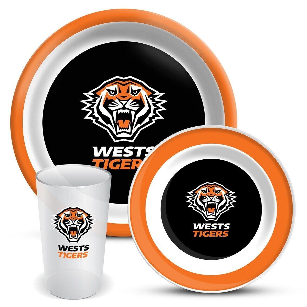 NRL 3 Piece Dinner Set - West Tigers - Melamine Plate, Bowl, Cup