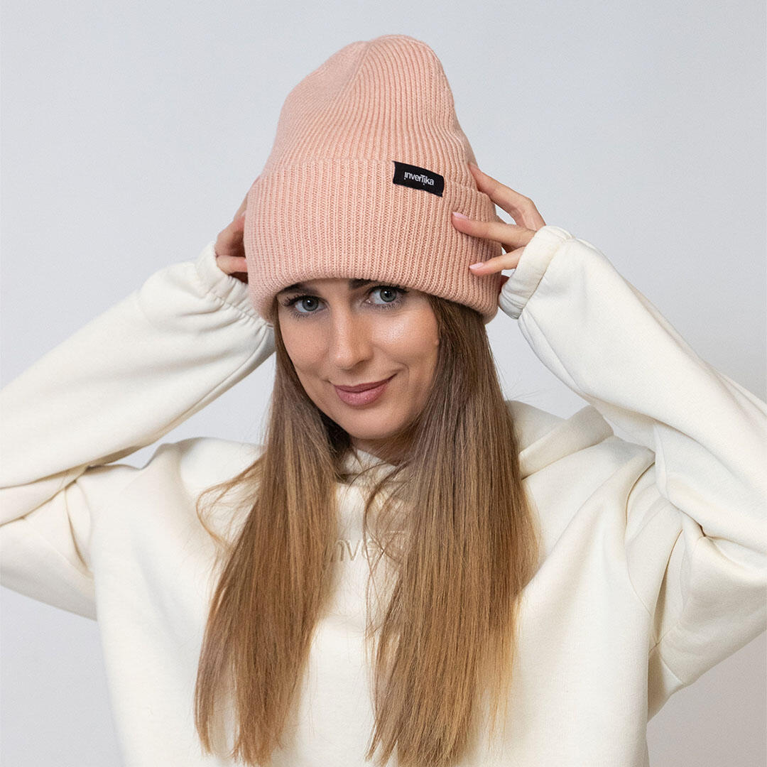 Cappello poliestere riciclato tessuto maglia costine uso quotidiano Rosa Chiaro 3/4