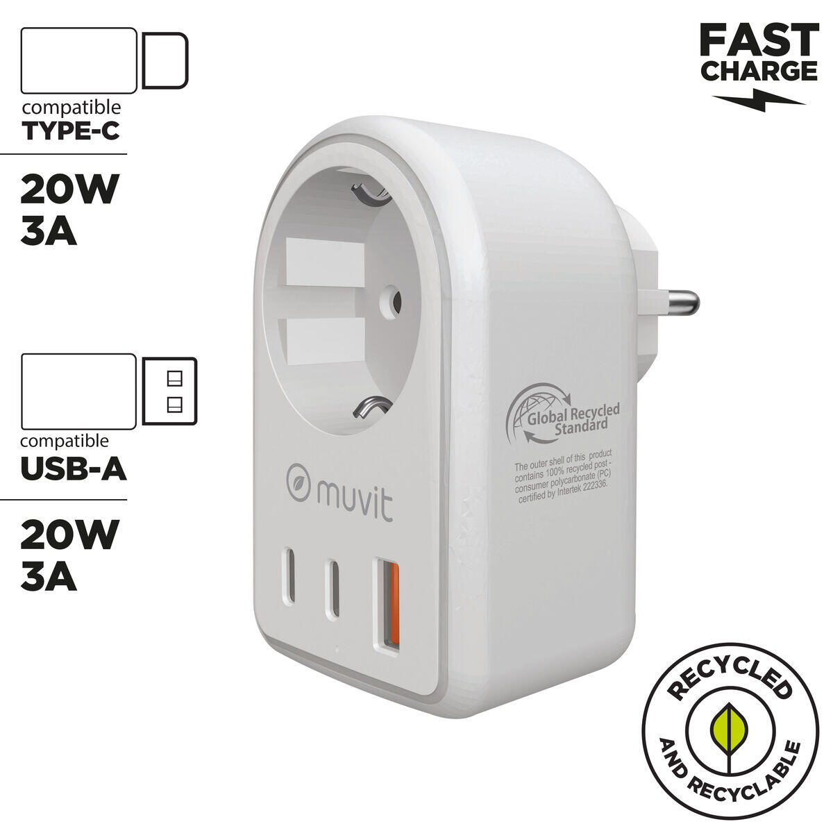 Cargador de Pared MUVIT FOR CHANGE 851DQ-DE Enchufe EU 2/5