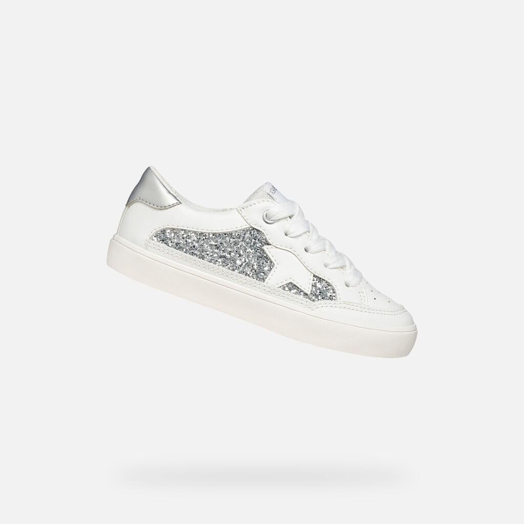 Geox - Baskets Fille J Gisli Girl Blanc/argent Clair - Chaussures De Sport - Blanc - Decathlon