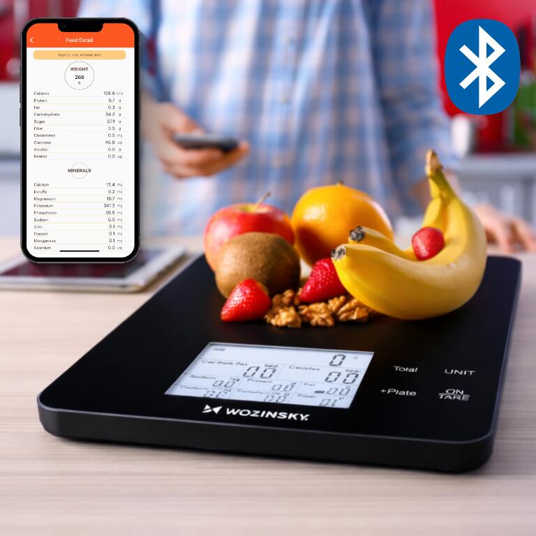 WAGA KUCHENNA BLUETOOTH ANALIZA KALORII DIETETYCZNA LCD 10 KG 5/7