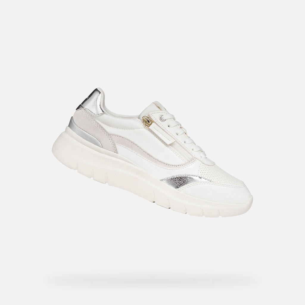 Geox - Baskets Femme D Plummery Blanc/argent - Chaussures De Sport - Blanc|gris - Decathlon