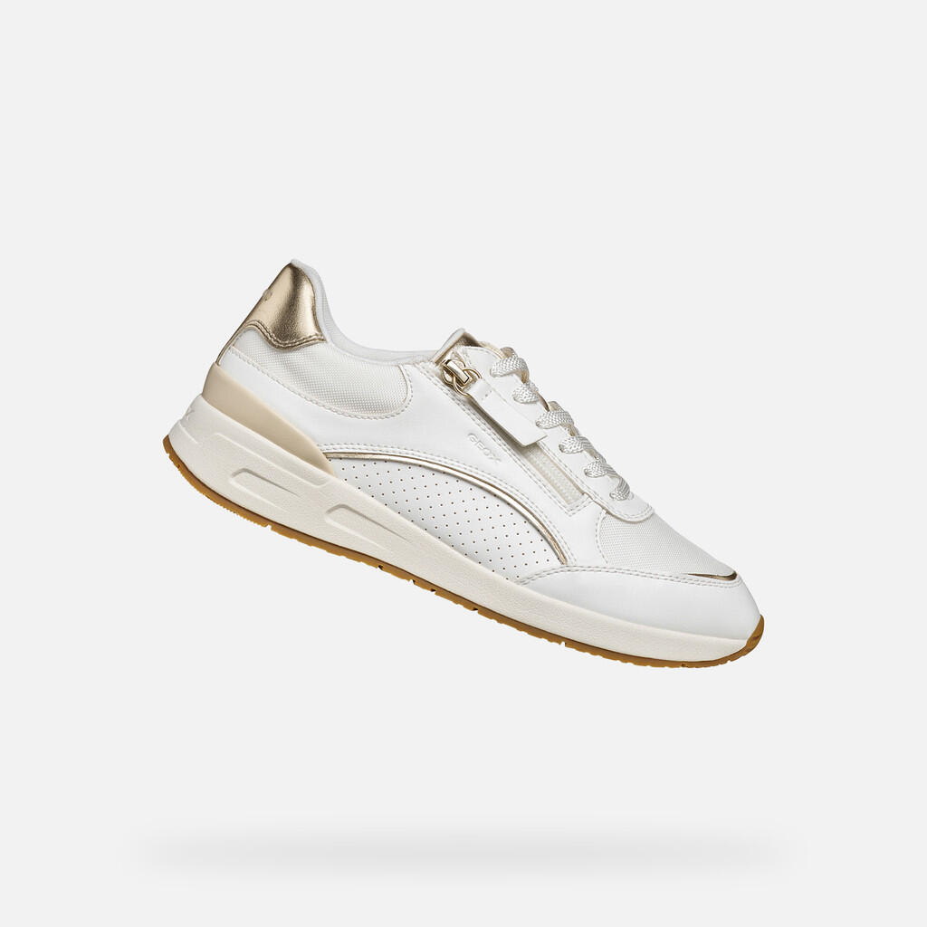 Geox - Baskets Femme D Bulmya Blanc/or Clair - Chaussures De Sport - Blanc|jaune - Decathlon