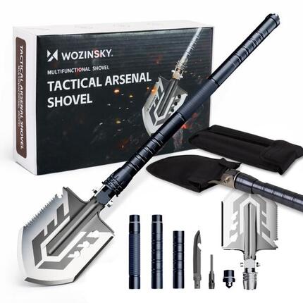 Saperka składana survival bushcraft nóż zbijak krzesiwo gwizdek harpun 21w1